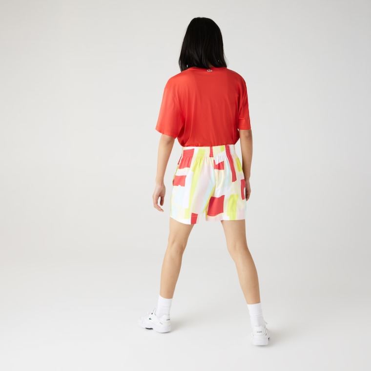 Lacoste Abstract-Print Bomull Poplin Shorts Gul Hvite | xPZzWoOz