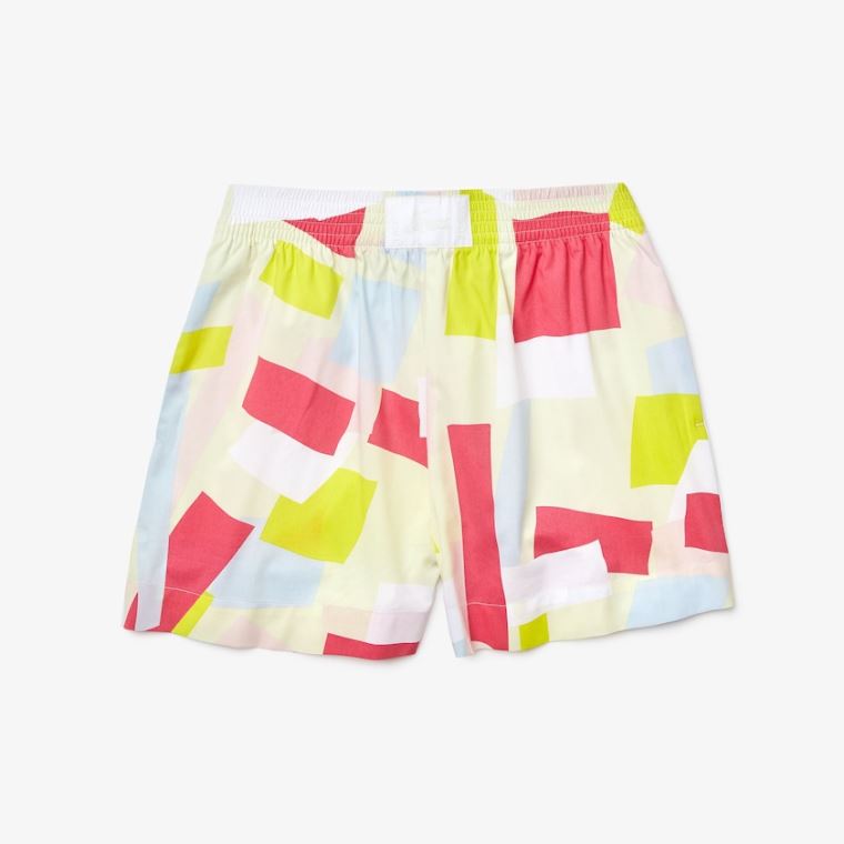 Lacoste Abstract-Print Bomull Poplin Shorts Gul Hvite | xPZzWoOz