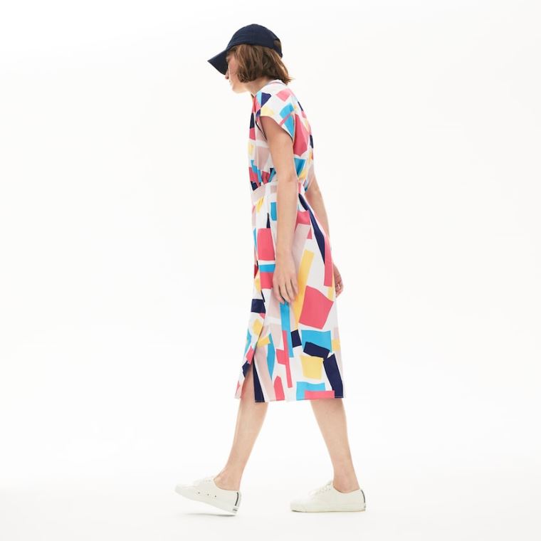 Lacoste Abstract-Print Shirtdress Hvite | ivr05zcO