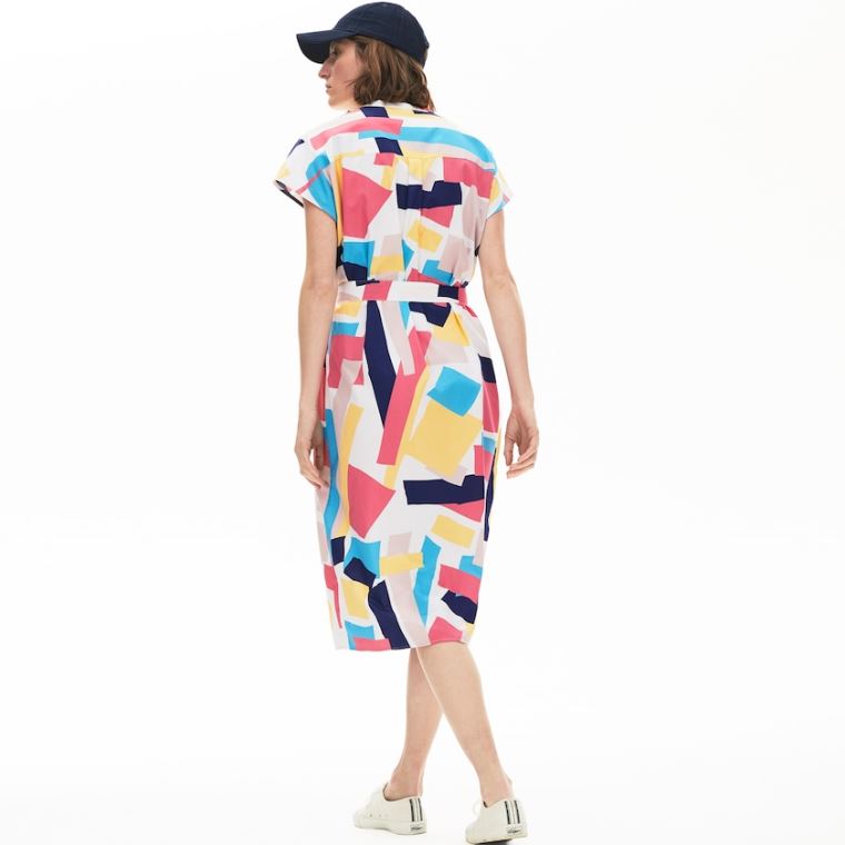 Lacoste Abstract-Print Shirtdress Hvite | ivr05zcO