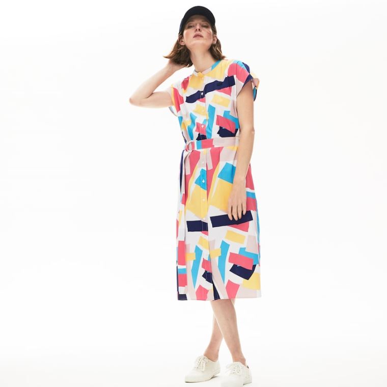 Lacoste Abstract-Print Shirtdress Hvite | ivr05zcO