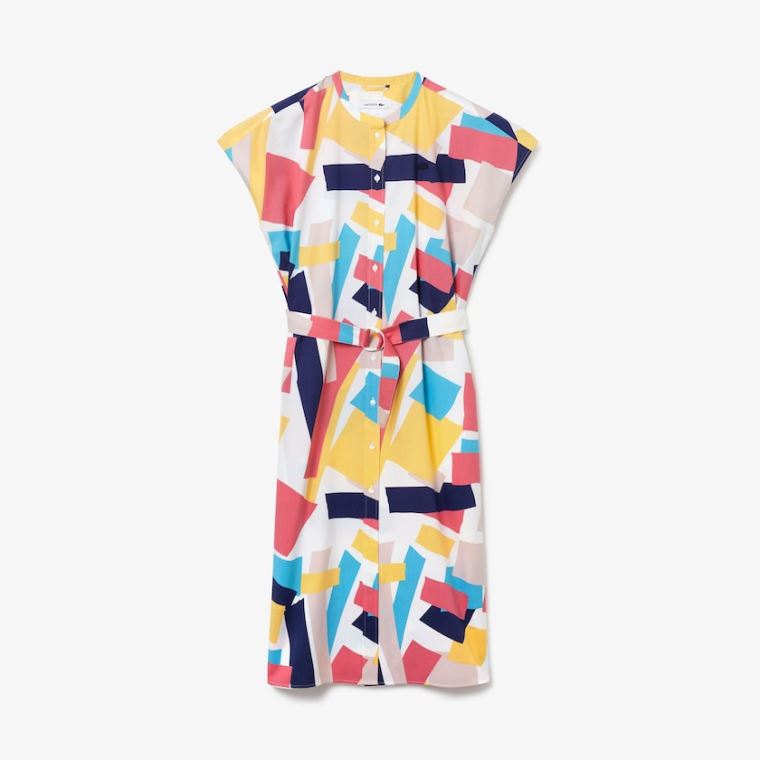 Lacoste Abstract-Print Shirtdress Hvite | ivr05zcO