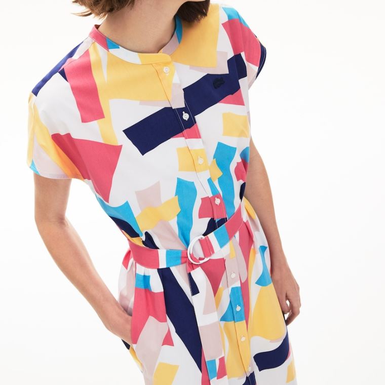 Lacoste Abstract-Print Shirtdress Hvite | ivr05zcO