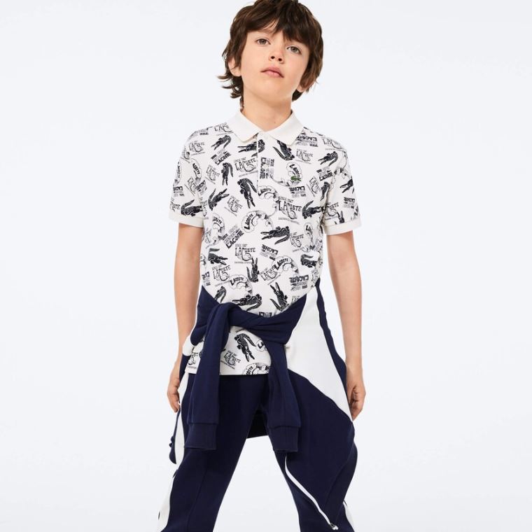 Lacoste All-Over Croc Print Bomull Petit Piqué Polo Hvite Marineblå Blå | O3sOfVzx