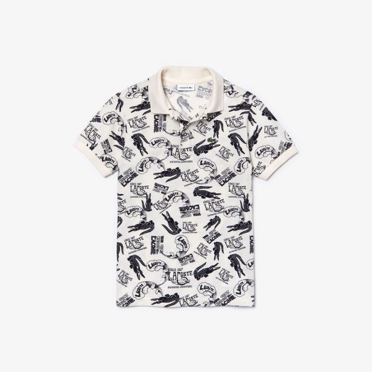 Lacoste All-Over Croc Print Bomull Petit Piqué Polo Hvite Marineblå Blå | O3sOfVzx