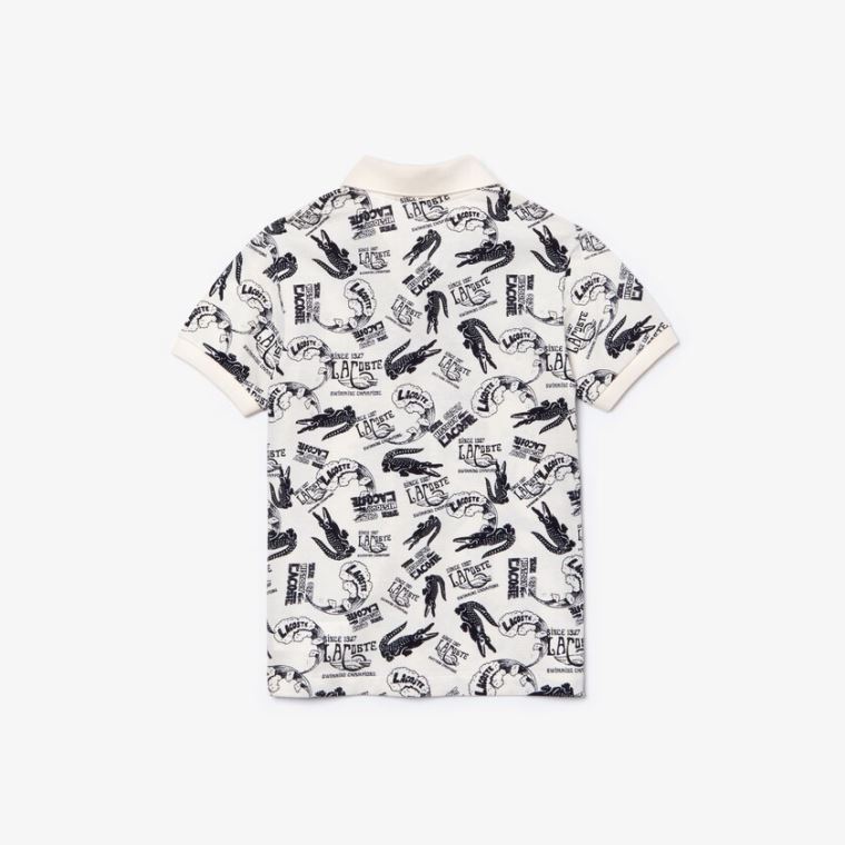 Lacoste All-Over Croc Print Bomull Petit Piqué Polo Hvite Marineblå Blå | O3sOfVzx