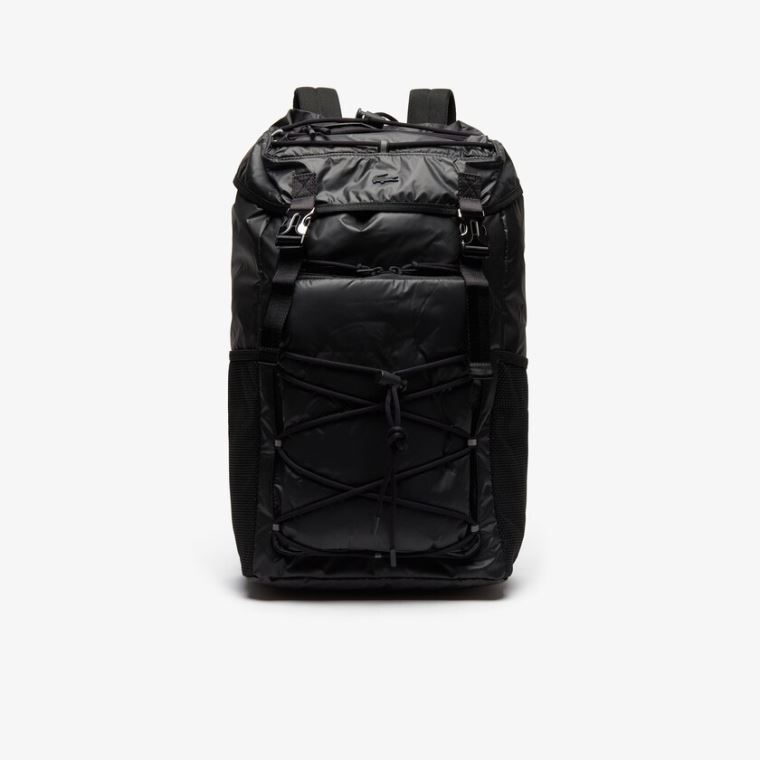 Lacoste Altitude Drawstring Flap Nylon Backpack Svarte | IdKJY5NH