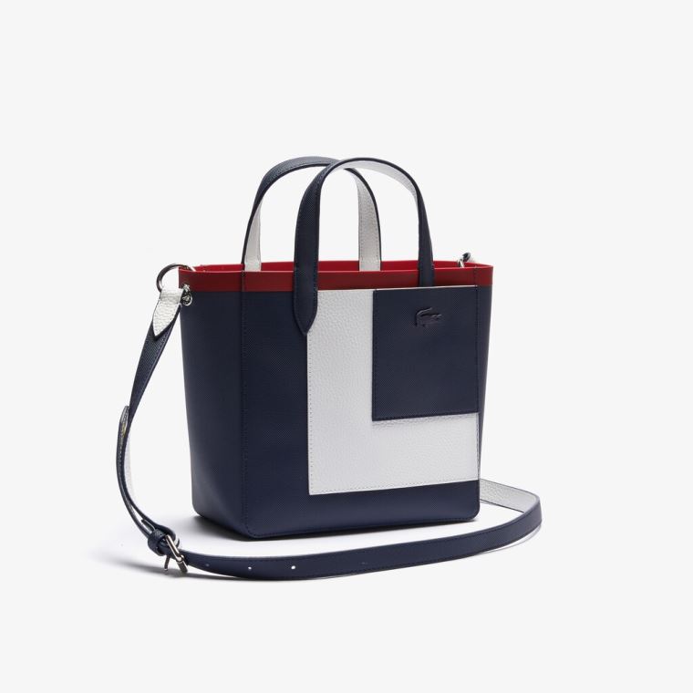 Lacoste Anna Contrast L Coated Canvas Tote Bag Marineblå Hvite Rød | cQFfzpRK