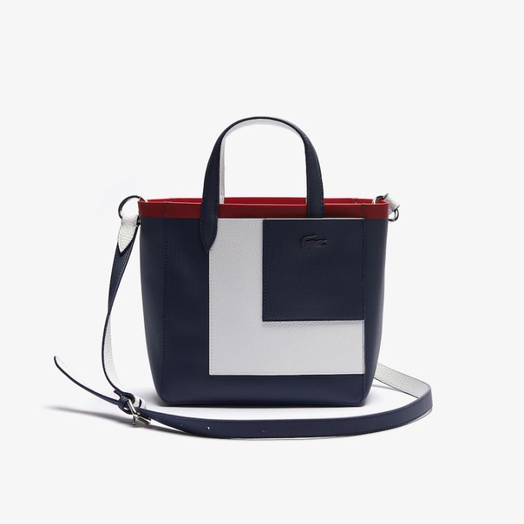 Lacoste Anna Contrast L Coated Canvas Tote Bag Marineblå Hvite Rød | cQFfzpRK