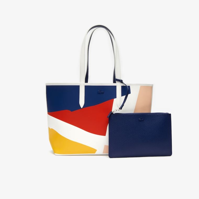 Lacoste Anna Removable Pouch Coloured Design Tote Hvite Marineblå Blå | Co0qLi83