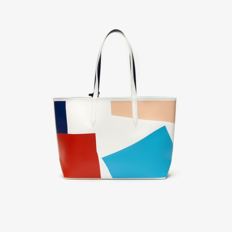 Lacoste Anna Removable Pouch Coloured Design Tote Hvite Marineblå Blå | Co0qLi83