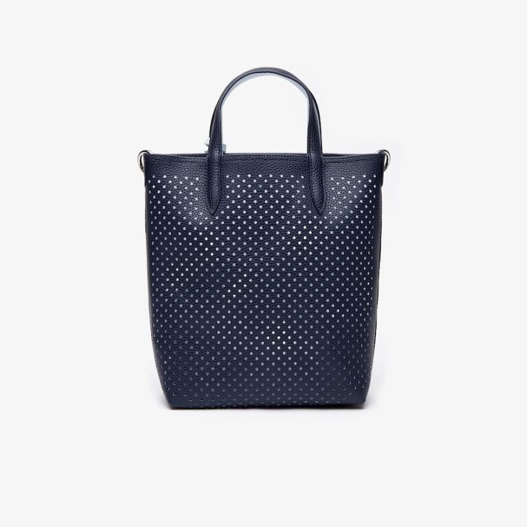 Lacoste Anna Removable Pouch Perforated Vertical Tote Mørke Marineblå Hvite | WnGhrRVu