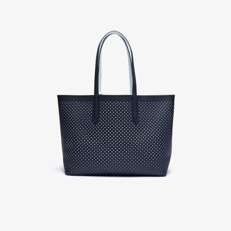 Lacoste Anna Removable Pouch Perforated Reversible Tote Mørke Marineblå Hvite | pma2T2LN