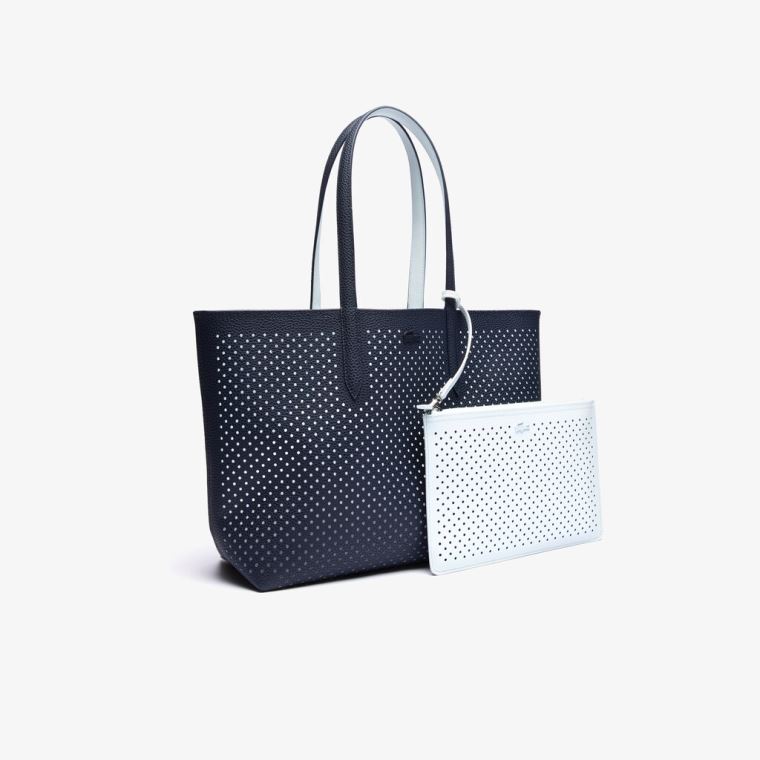 Lacoste Anna Removable Pouch Perforated Reversible Tote Mørke Marineblå Hvite | pma2T2LN