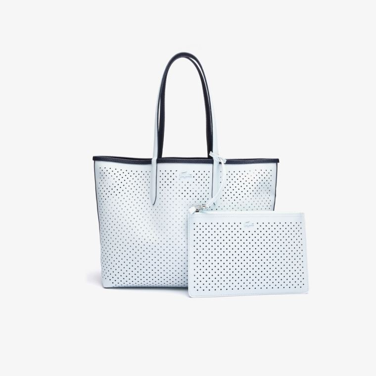 Lacoste Anna Removable Pouch Perforated Reversible Tote Mørke Marineblå Hvite | pma2T2LN