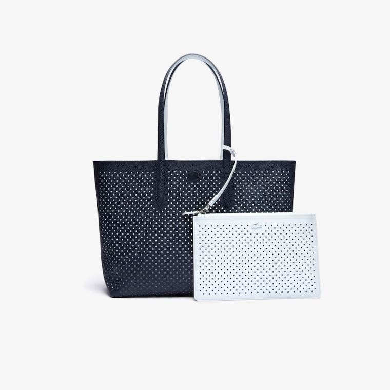 Lacoste Anna Removable Pouch Perforated Reversible Tote Mørke Marineblå Hvite | pma2T2LN