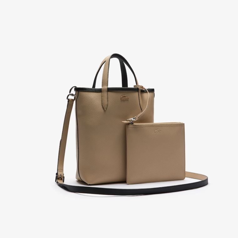 Lacoste Anna Reversible Coated Canvas Tote Bag Svarte Khaki | kZ15N7zF