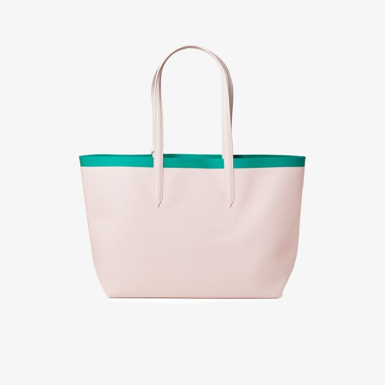 Lacoste Anna Reversible Contrast Band Coated Canvas Tote Bag Rosa Hvite | FKD49q5p