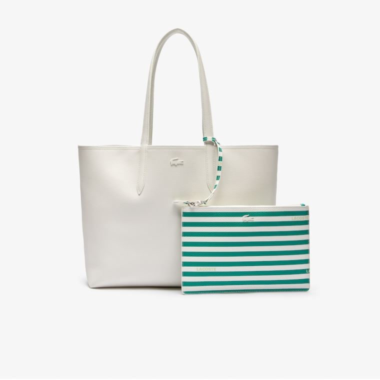 Lacoste Anna Reversible Solid Or Striped Colorblock Tote Bag Hvite | jaNE2xsQ