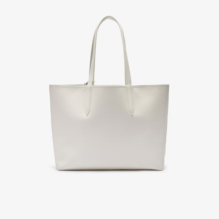 Lacoste Anna Reversible Solid Or Striped Colorblock Tote Bag Hvite | jaNE2xsQ