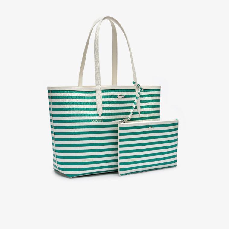 Lacoste Anna Reversible Solid Or Striped Colorblock Tote Bag Hvite | jaNE2xsQ