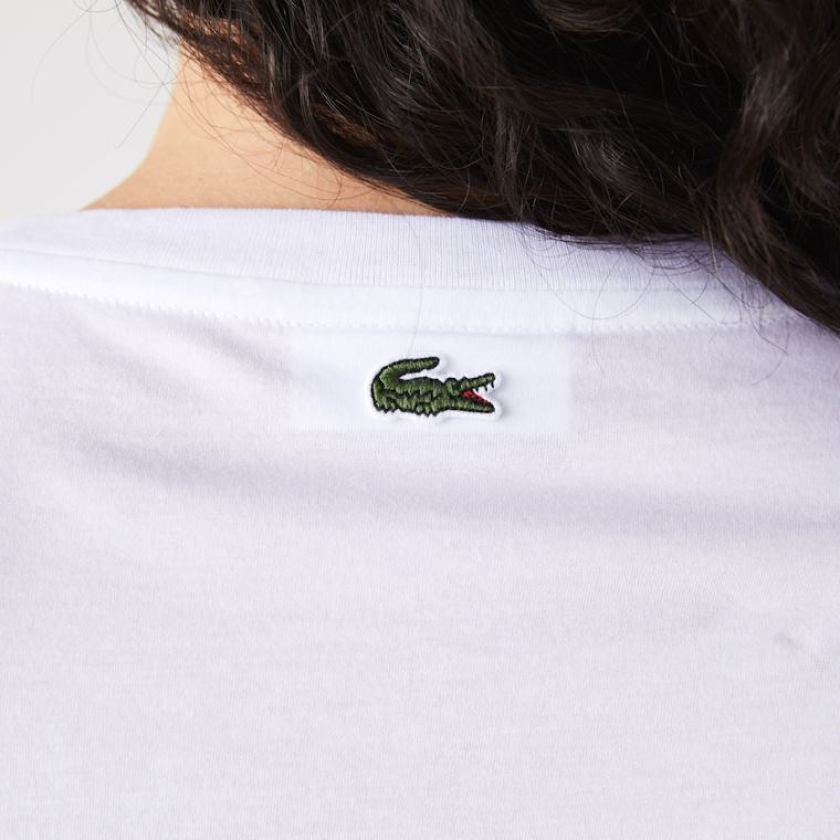 Lacoste Art-Print Bomull T-Shirt Hvite | AnWRFhz2