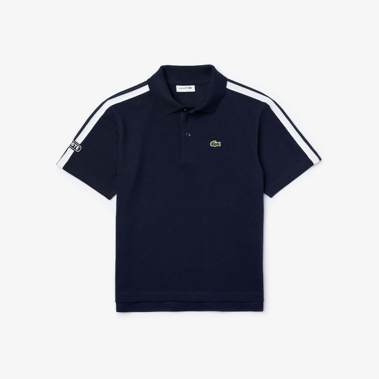 Lacoste Badge Bomull Piqué Polo Shirt Marineblå Blå Hvite | bTgm4OiJ