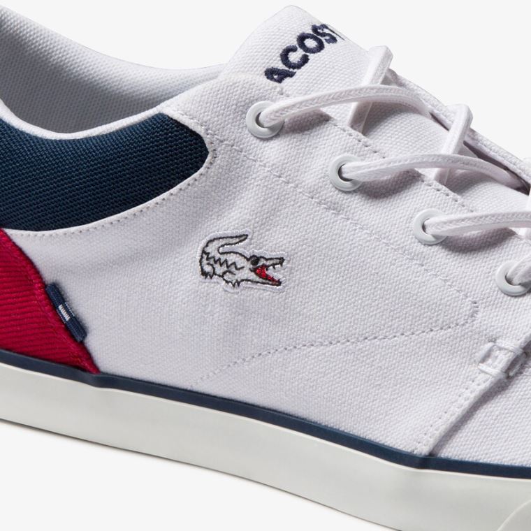 Lacoste Bayliss Canvas Sneakers Hvite Marineblå Rød | NNdB1K5T