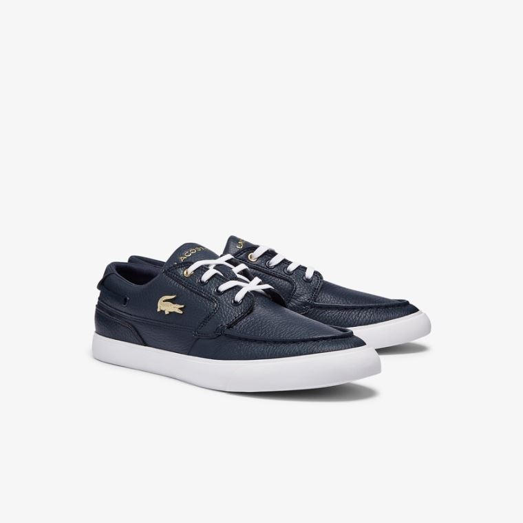 Lacoste Bayliss Deck Lær Sneakers Marineblå Hvite | dbVp0i9T