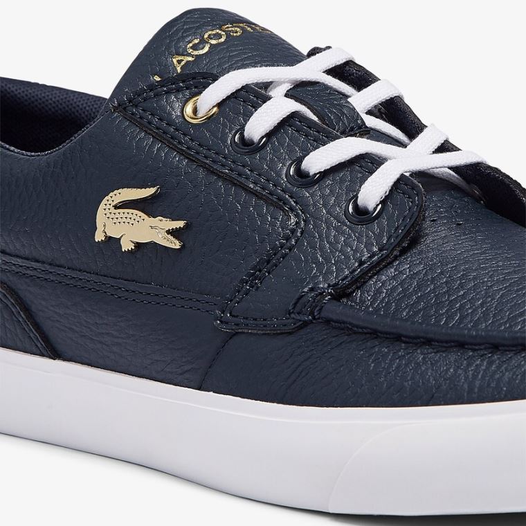 Lacoste Bayliss Deck Lær Sneakers Marineblå Hvite | dbVp0i9T