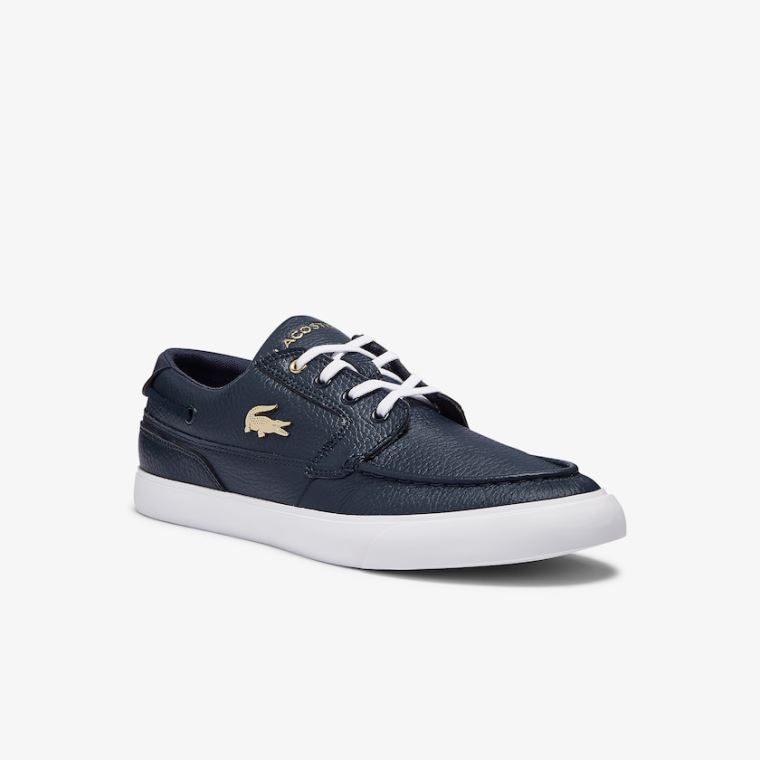 Lacoste Bayliss Deck Lær Sneakers Marineblå Hvite | dbVp0i9T