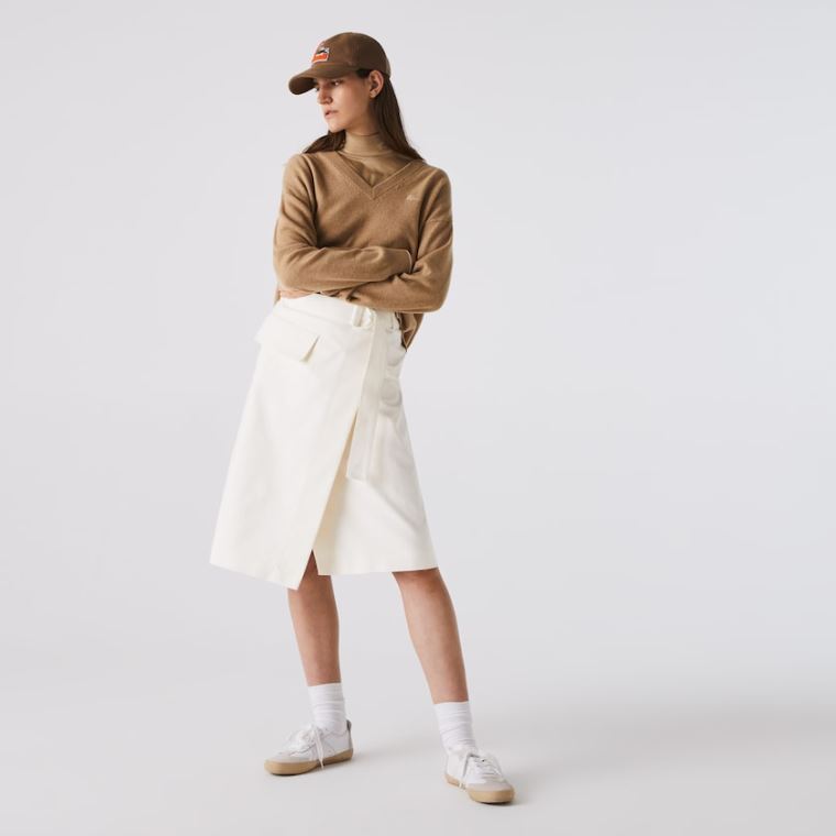 Lacoste Bomull And Wool Wrap Skirt Hvite | 011XA56V