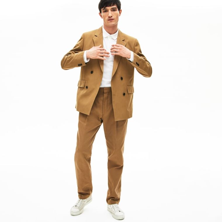 Lacoste Bomull-Linen Double-Breasted Jacket Brune | SaSDVei6