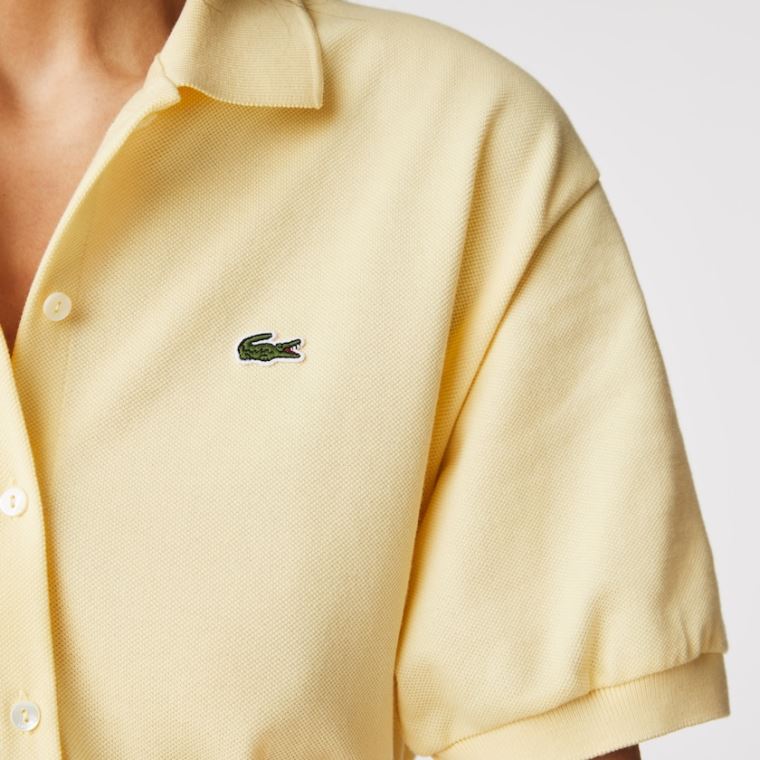 Lacoste Bomull Piqué Belted Polo Kjoler Gul | XuY3aC05