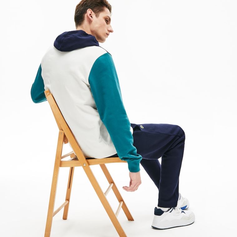 Lacoste Bomull-Piqué and French Terry Colorblock Sweatshirt Hvite Marineblå Blå Grønn | 5ezFK5Bm