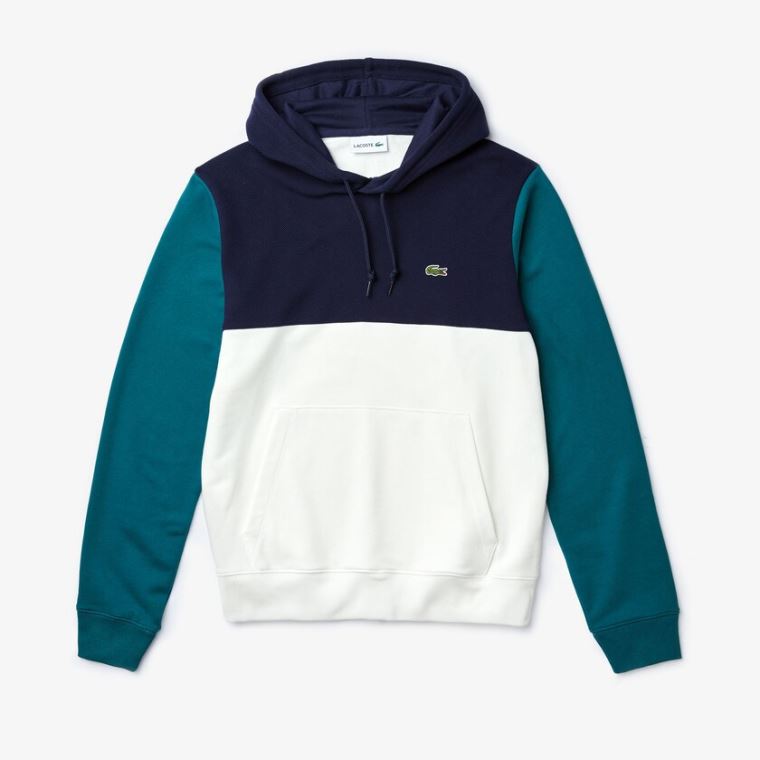 Lacoste Bomull-Piqué and French Terry Colorblock Sweatshirt Hvite Marineblå Blå Grønn | 5ezFK5Bm