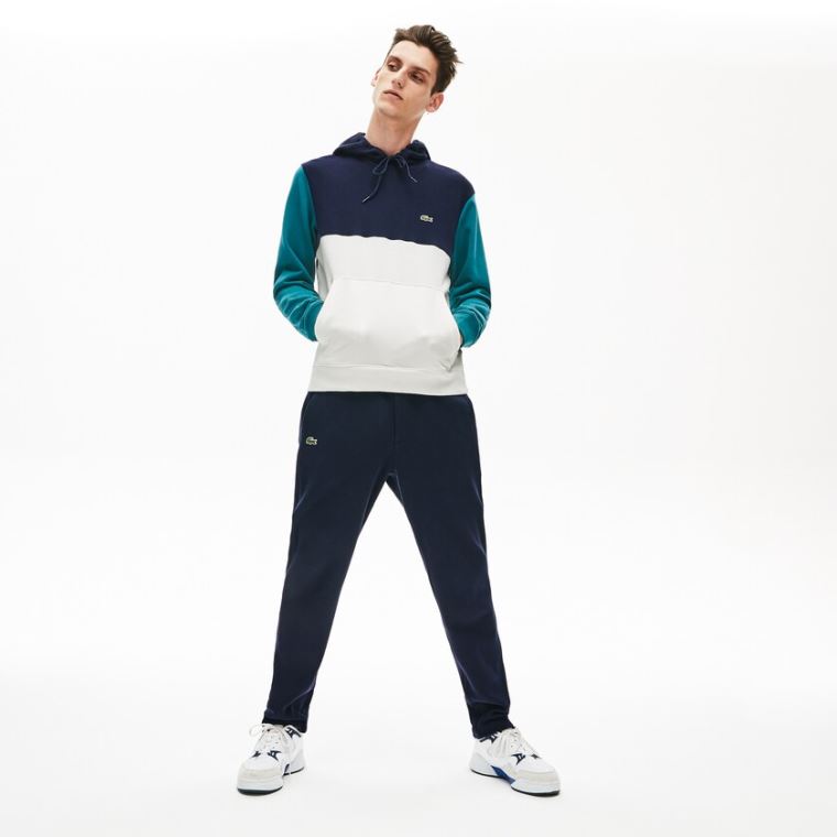 Lacoste Bomull-Piqué and French Terry Colorblock Sweatshirt Hvite Marineblå Blå Grønn | 5ezFK5Bm