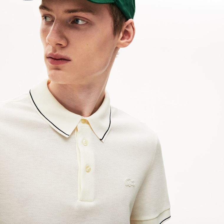 Lacoste Bomull-Silk Piqué Polo Shirt Hvite Svarte | qkJ2MBBd