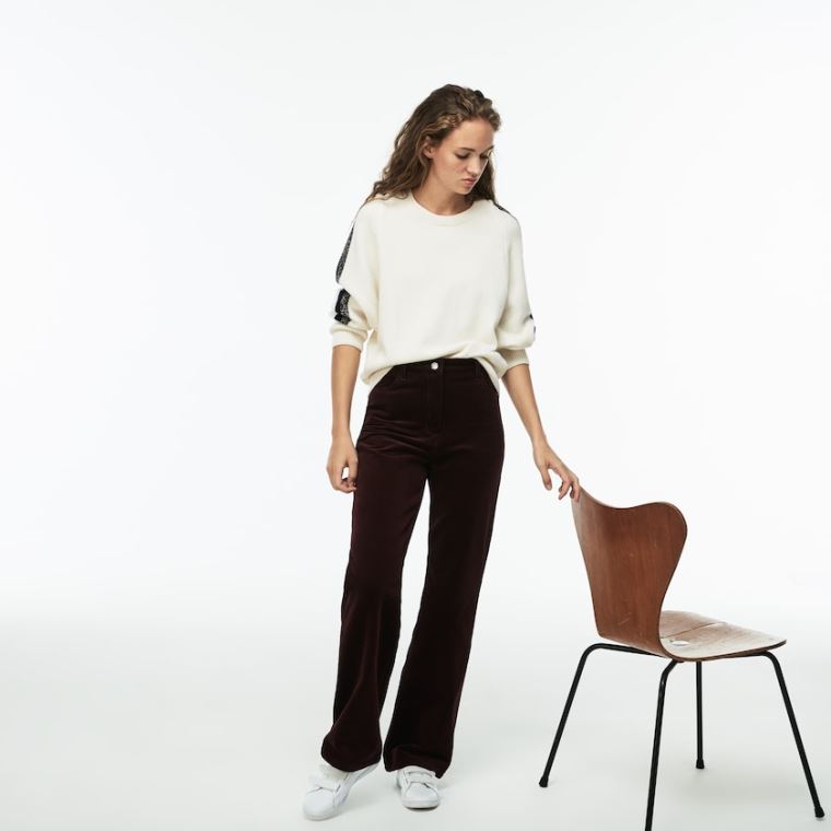 Lacoste Boxy Fit Striped Bomull Velour Pants Brune | e62g3SL7