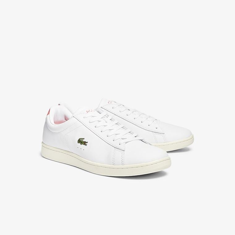 Lacoste Carnaby Evo Lær Accent Sneakers Hvite Beige | FRViTVcK