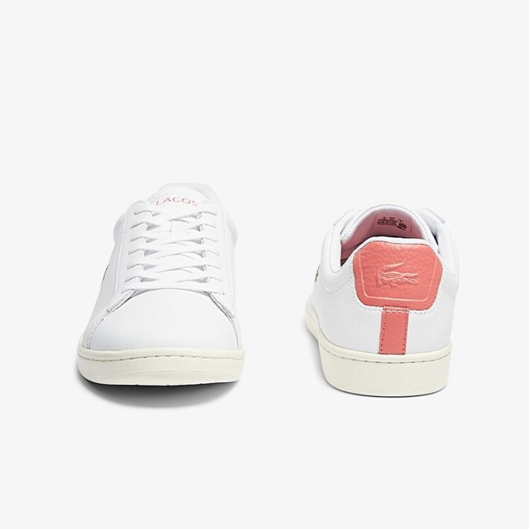 Lacoste Carnaby Evo Lær Accent Sneakers Hvite Beige | FRViTVcK