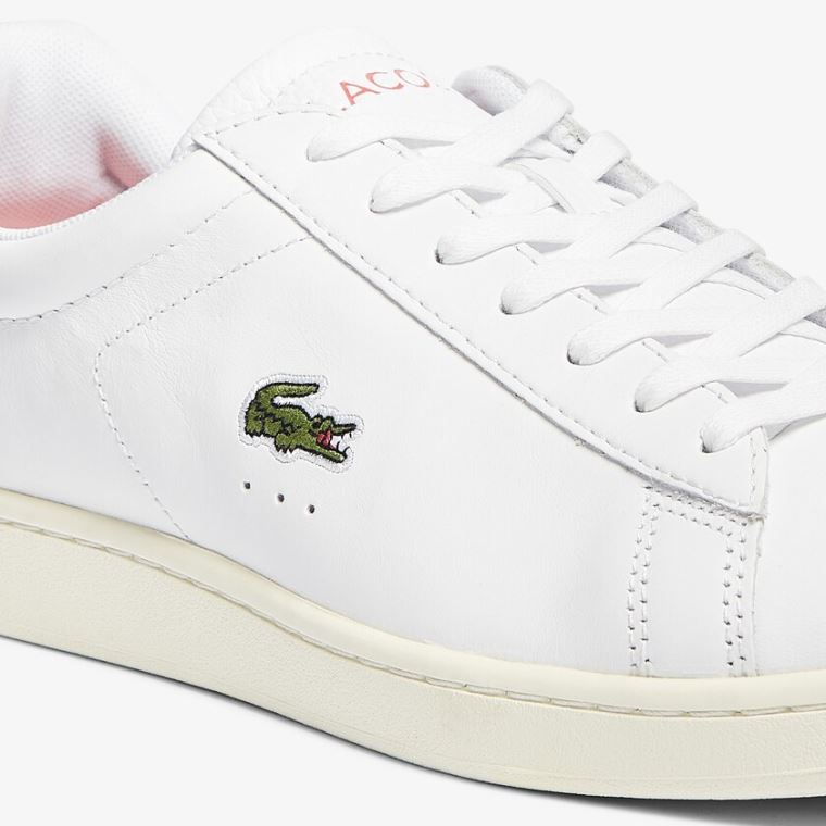 Lacoste Carnaby Evo Lær Accent Sneakers Hvite Beige | FRViTVcK