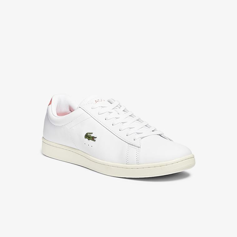 Lacoste Carnaby Evo Lær Accent Sneakers Hvite Beige | FRViTVcK