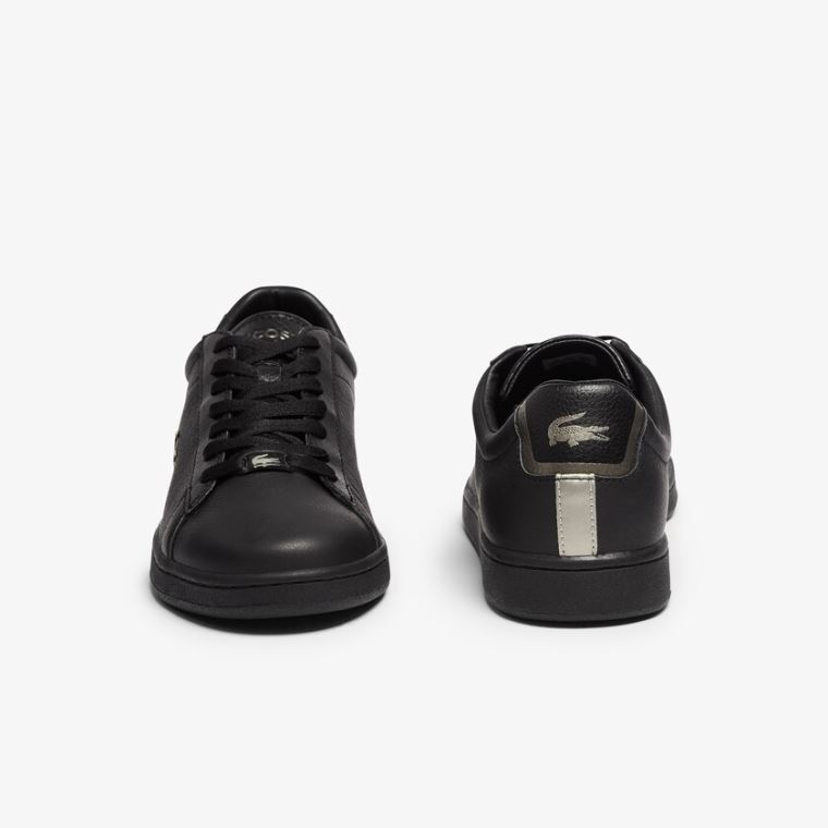 Lacoste Carnaby Evo Lær Platinum Detailing Sneakers Svarte | sythW2N7