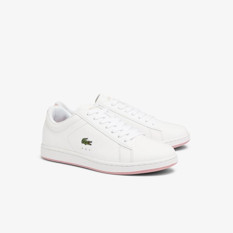 Lacoste Carnaby Evo Lær Sneakers Hvite Rosa | bWRTcvlQ