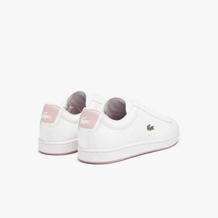 Lacoste Carnaby Evo Lær Sneakers Hvite Rosa | bWRTcvlQ