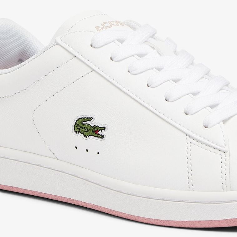 Lacoste Carnaby Evo Lær Sneakers Hvite Rosa | bWRTcvlQ