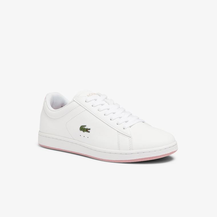 Lacoste Carnaby Evo Lær Sneakers Hvite Rosa | bWRTcvlQ