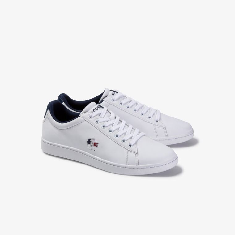 Lacoste Carnaby Evo Lær and Syntetisk Sneakers Hvite Marineblå Rød | GRYZGliV