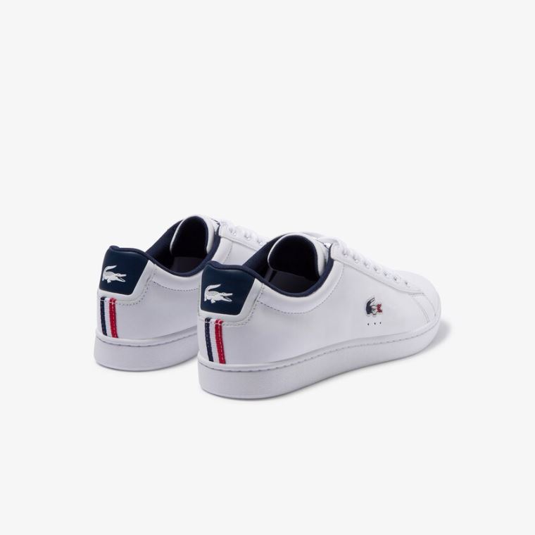 Lacoste Carnaby Evo Lær and Syntetisk Sneakers Hvite Marineblå Rød | GRYZGliV